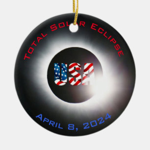 USA FLAG Gesamte Sonnenfinsternis 8. April 2024 Keramik Ornament