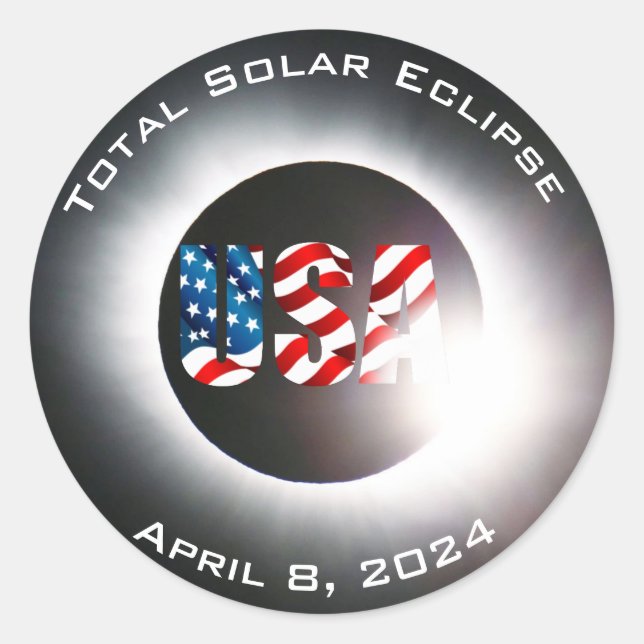 USA FLAG Gesamte Sonnenfinsternis 8. April 2024 Runder Aufkleber (Vorderseite)
