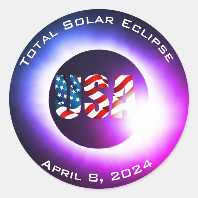 USA FLAG Gesamte Sonnenfinsternis 8. April 2024 Runder Aufkleber (Vorderseite)