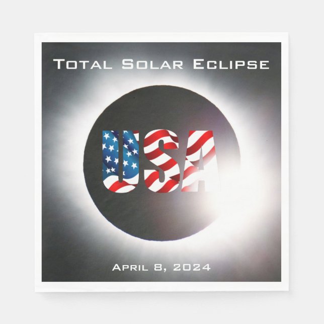 USA FLAG Gesamte Sonnenfinsternis 8. April 2024 Serviette (Vorderseite)