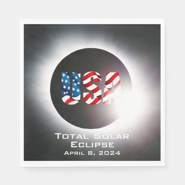 USA FLAG Gesamte Sonnenfinsternis 8. April 2024 Serviette (Vorderseite)