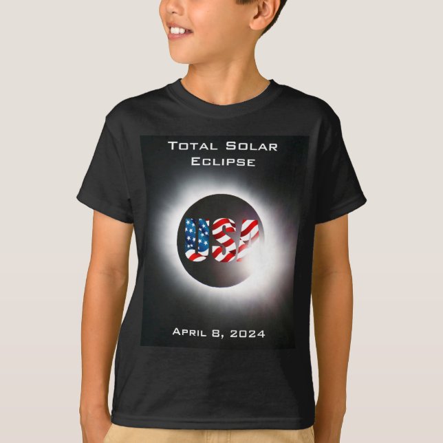 USA FLAG Gesamte Sonnenfinsternis 8. April 2024 T-Shirt (Vorderseite)
