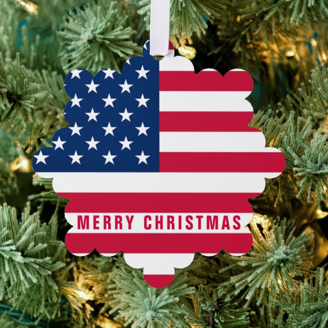 USA Flag Gift Merry Christmas Ornament Card (Insitu (Baum))