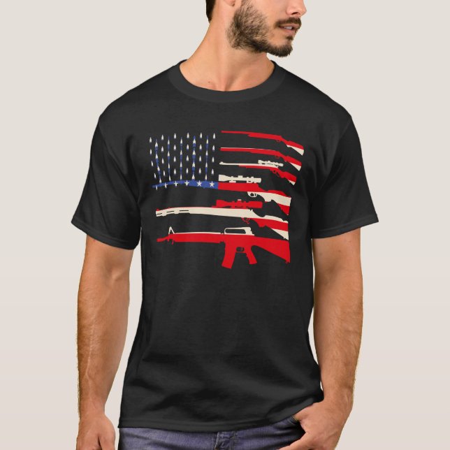 USA Flag Guns Weapon Rifles 2A Abänderung 4 Juli T-Shirt (Vorderseite)