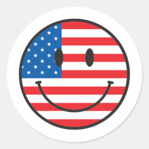 USA Flag Happy Face Runder Aufkleber