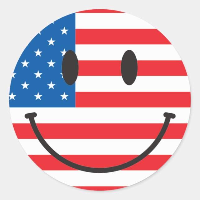 USA Flag Happy Face Runder Aufkleber (Vorderseite)