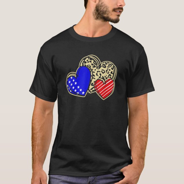 USA Flag Heart 4th Of July Leopard Patriotic Red W T-Shirt (Vorderseite)