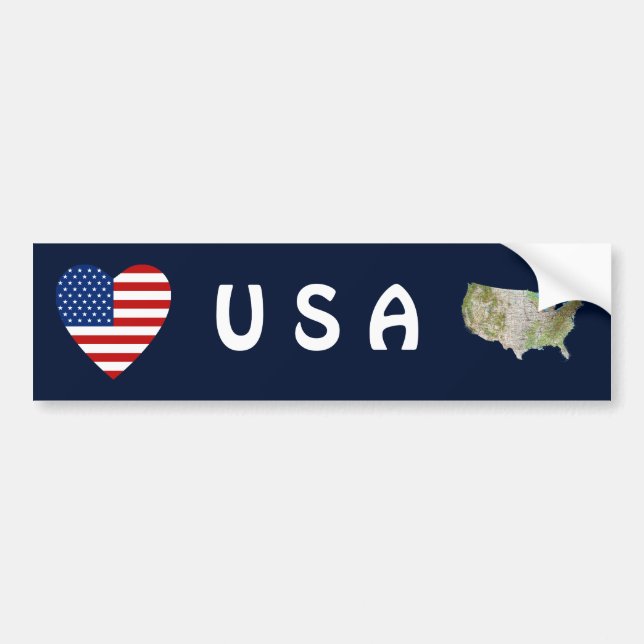 USA Flag Heart + Map Autoaufkleber (Vorne)