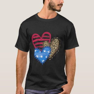 USA Flag Herz 4. Juli Leopard Patriotic Red W T-Shirt