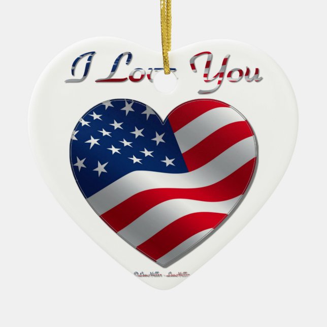 USA Flag Herz I Liebe You Keramik Ornament (Vorne)