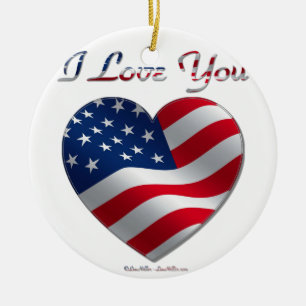 USA Flag Herz I Liebe You Keramikornament