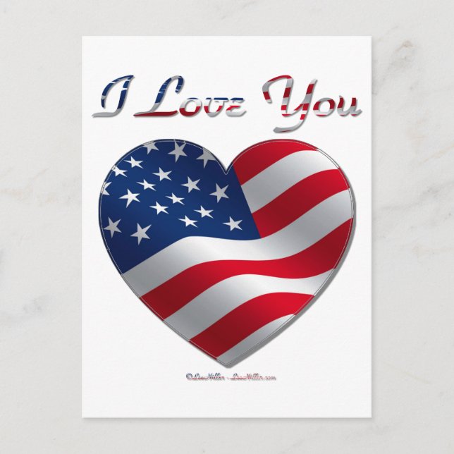USA Flag Herz I Liebe You Postkarte (Vorderseite)