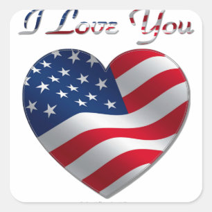 USA Flag Herz I Liebe You Quadratischer Aufkleber