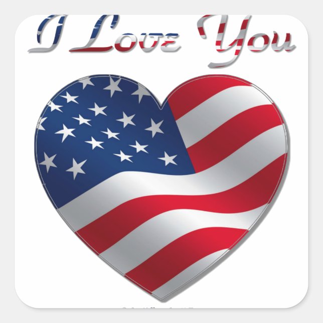 USA Flag Herz I Liebe You Quadratischer Aufkleber (Vorderseite)