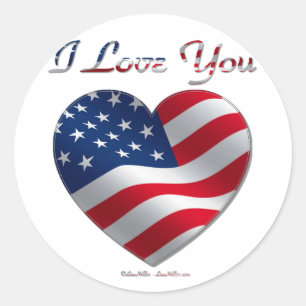 USA Flag Herz I Liebe You Runder Aufkleber