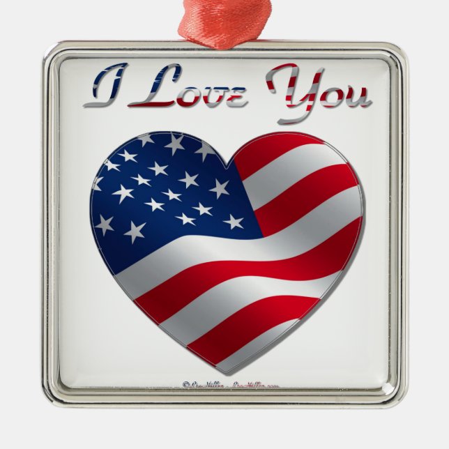 USA Flag Herz I Liebe You Silbernes Ornament (Vorne)