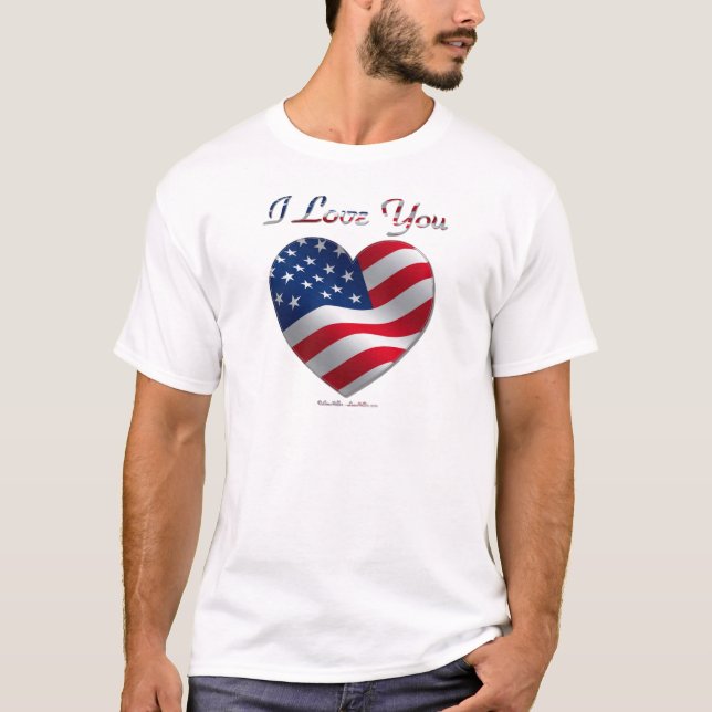 USA Flag Herz I Liebe You T-Shirt (Vorderseite)