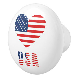 USA Flag in Heart Keramik Knoblauch for Furniture Keramikknauf