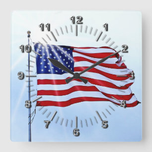 Usa flag in the wind quadratische wanduhr