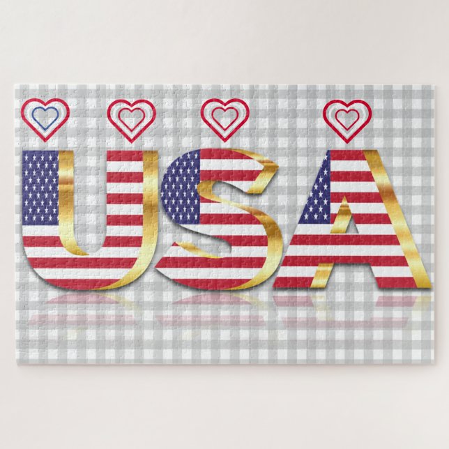 USA Flag Jigsaw Puzzle mit Herz (Horizontal)