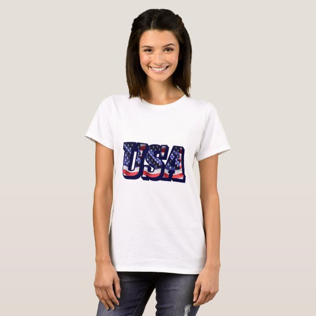 USA Flag Letters, American Flag Lady's Light T-Shi T-Shirt (Vorne ganz)