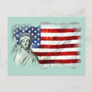 USA FLAG & LIBERTY POSTKARTE