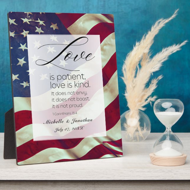 USA Flag Liebe ist Patriotische Hochzeit der Patie Fotoplatte (Seite)