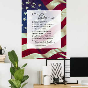 USA Flag Liebe Versage nie Bibel Patriotic Wedding Poster