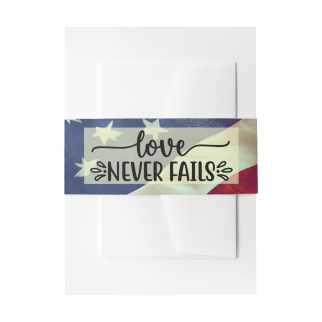 USA Flag Liebe Versage nie Wedding Bible Verse Einladungsbanderole (Vorderseite Beispiel)