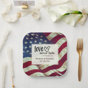 USA Flag Liebe Versage nie Wedding Bible Verse Pappteller
