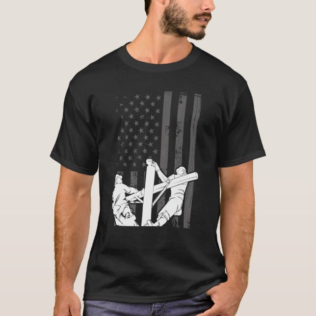 USA Flag Lineman American Flag Patriotic Linemens T-Shirt (Vorderseite)