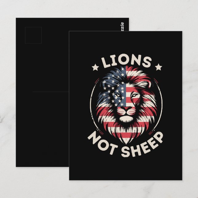 USA FLAG , LIONEN NOT SHEEP POSTKARTE (Vorne/Hinten)