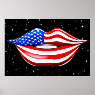 USA Flag Lipstick für Lächeln Lips Poster