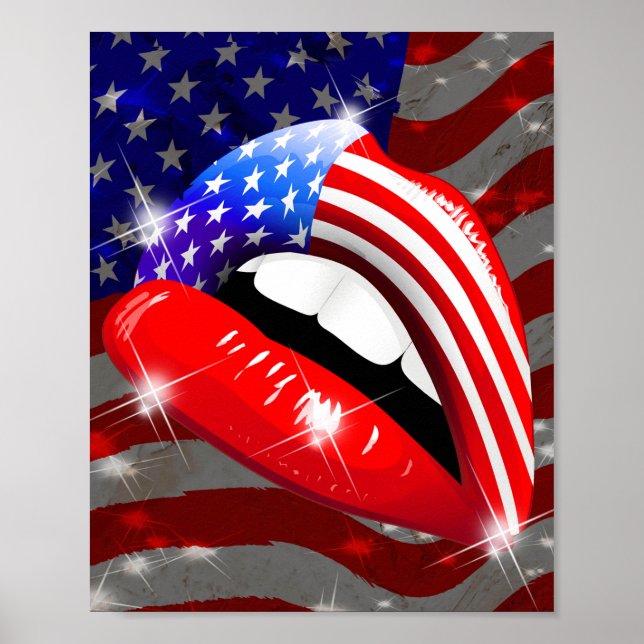 USA Flag Lipstick für Sensulips Poster (Vorne)