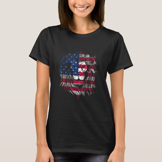 USA Flag Löwe Löwe Skull Motif USA Amerika T-Shirt (Vorderseite)