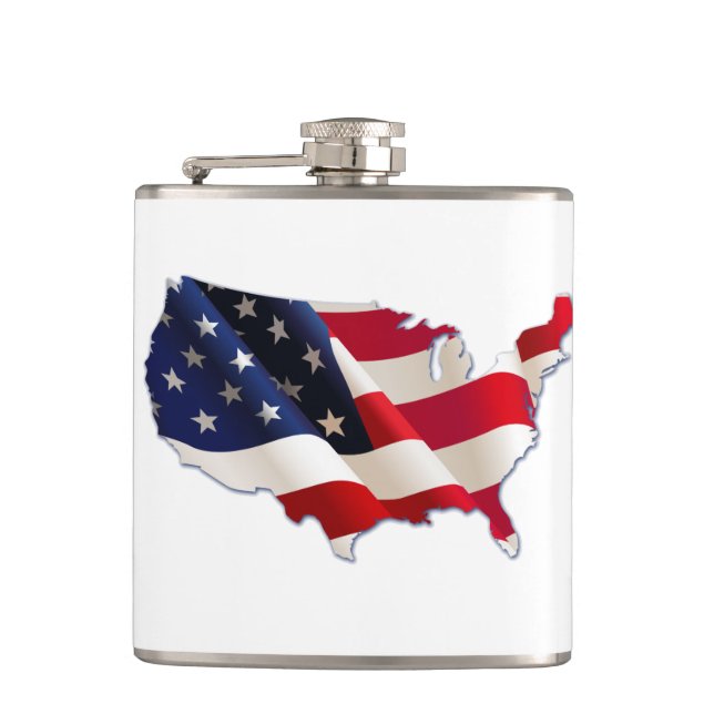 USA Flag, Map America, 4. Juli Flask Flachmann (Vorderseite)