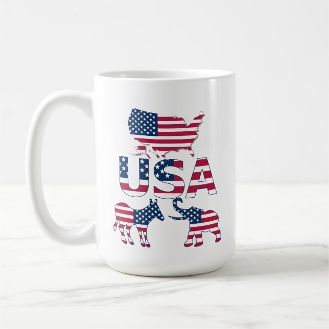 USA Flag Map Donkey Elephant politische Wahlen Kaffeetasse (Links)