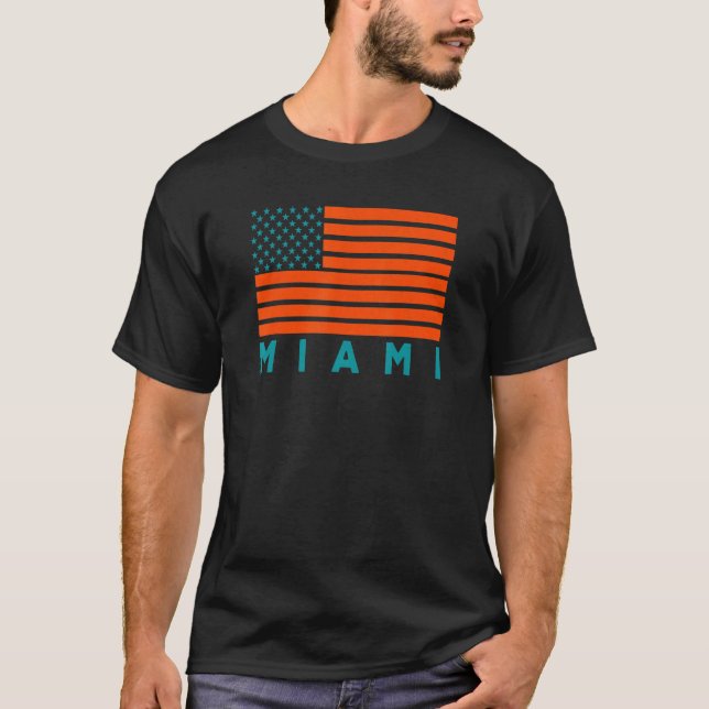 USA Flag Miami OrangeTeal-GreenBlue Miami FL Ameri T-Shirt (Vorderseite)