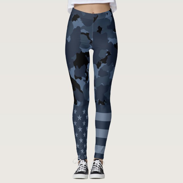 USA Flag Military Night Camouflage Leggings (Vorderseite)