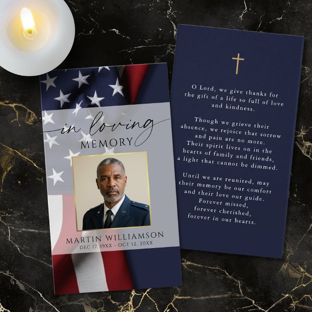 USA Flag Military Photo Cross Memorial Prayer Card (Von Creator hochgeladen)