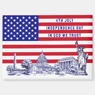USA Flag Monument Illustration Souvenir Magnet