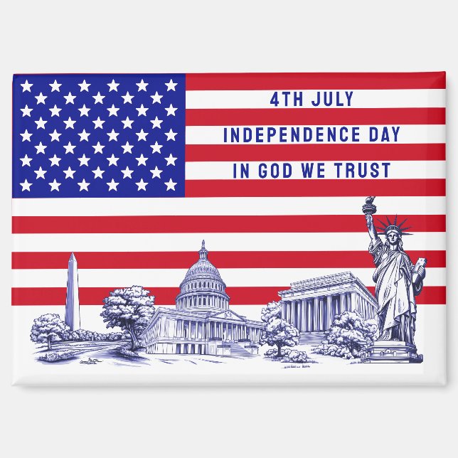 USA Flag Monument Illustration Souvenir Magnet (Vorderseite)