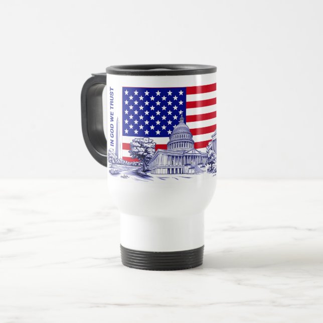 USA Flag Monument Illustration Souvenir Reisebecher (Vorderseite Links)