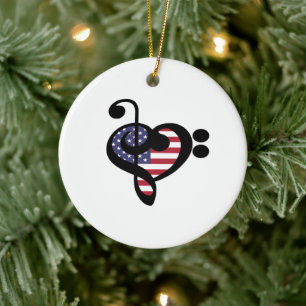 USA Flag Music Heart - American Pride Musician Keramik Ornament