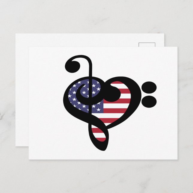 USA Flag Music Heart - American Pride Musician Postkarte (Vorne/Hinten)