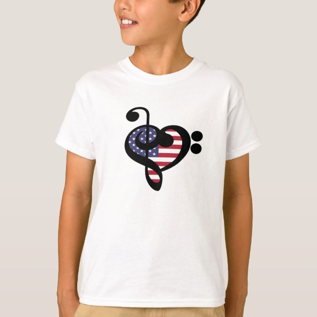 USA Flag Music Heart - American Pride Musician T-Shirt (Vorderseite)