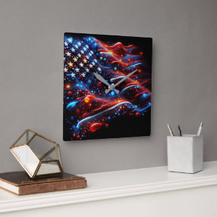 USA Flag Paint Spritzer Quadratische Wanduhr