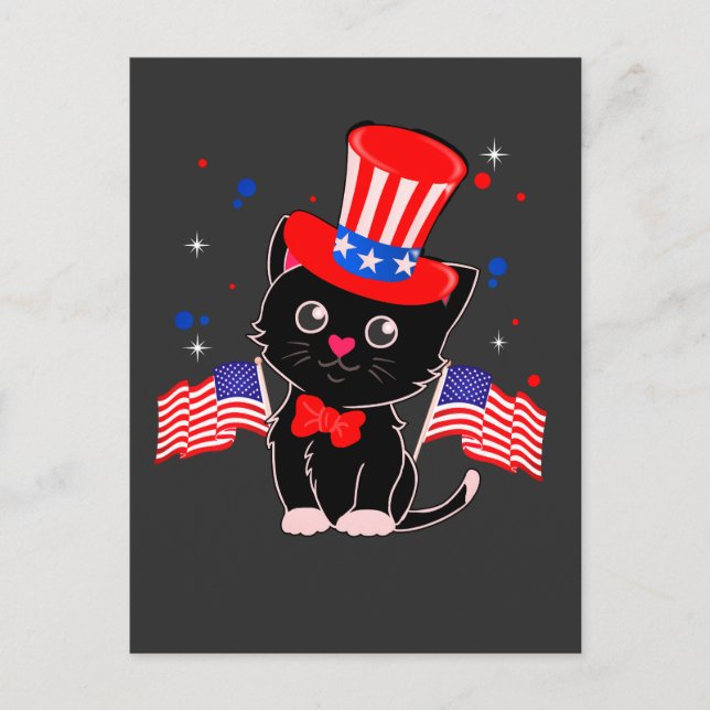 USA Flag Patriotic Black Cat Postkarte (Vorderseite)