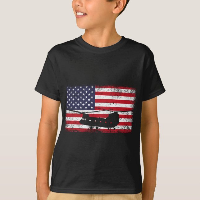 USA Flag Patriotic CH-47 Chinook Helicopter Army D T-Shirt (Vorderseite)