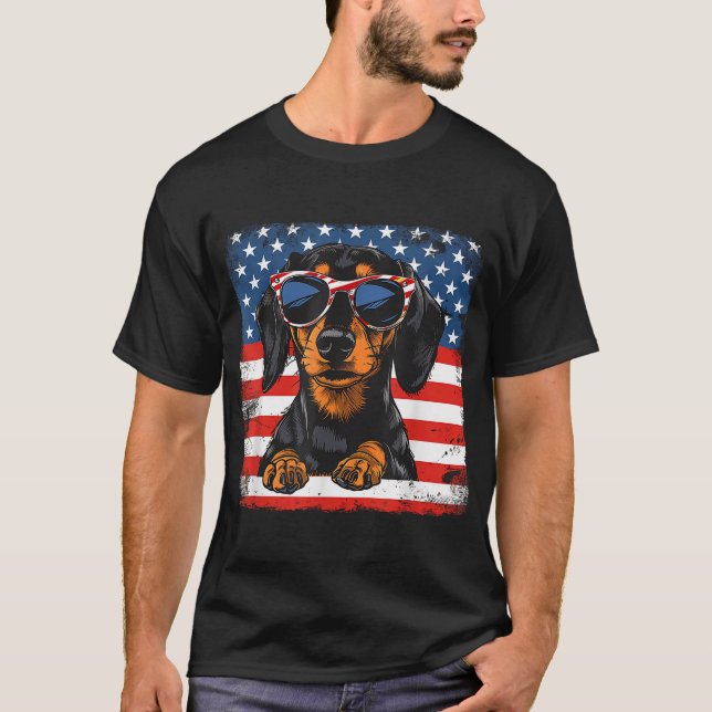 Usa Flag Patriotic Dachshund Fourth Of July T-Shirt (Vorderseite)